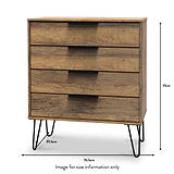 Moreno Rustic Oak Wooden 4 Drawer Chest with Black Hairpin Legs size guide