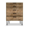 Moreno Rustic Oak 5 Drawer Chest with Black Hairpin Legs from Roseland Furniture