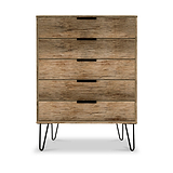 Moreno Rustic Oak 5 Drawer Chest with Black Hairpin Legs from Roseland Furniture