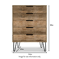 Moreno Rustic Oak 5 Drawer Chest with Black Hairpin Legs size guide