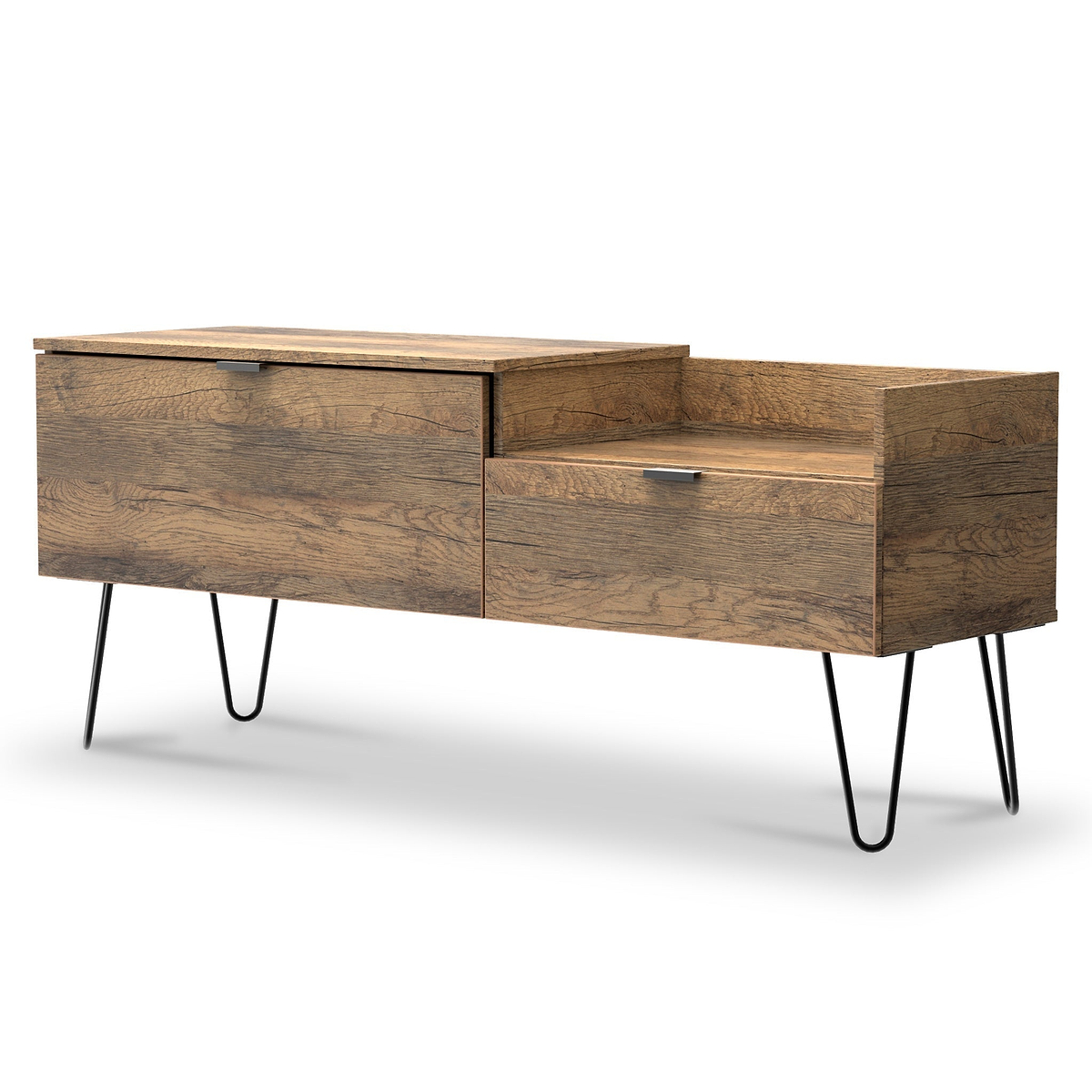 Moreno Rustic Oak TV Console Unit with Black Hairpin Legs