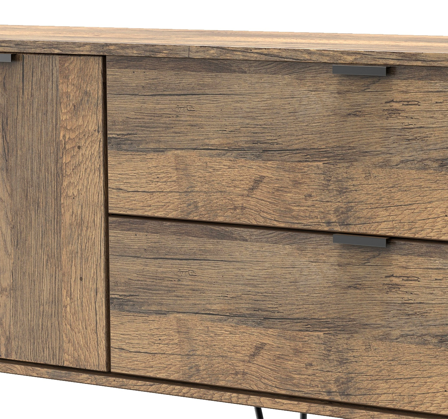 Moreno Rustic Oak 2 Drawer 2 Door Wide Sideboard with Black Hairpin Legs