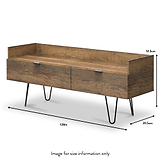 Moreno Rustic Oak Media Console Unit with Black Hairpin Legs dimensions guide