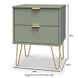 Moreno Olive Green 2 Drawer Bedside Table with Gold Hairpin Legs dimensions guide
