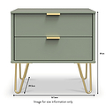 Moreno Olive Green 2 Drawer Sofa Side Lamp Table with Gold Hairpin Legs dimensions guide