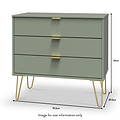 Moreno Olive Green 3 Drawer Chest with gold hairpin legs dimensions guide