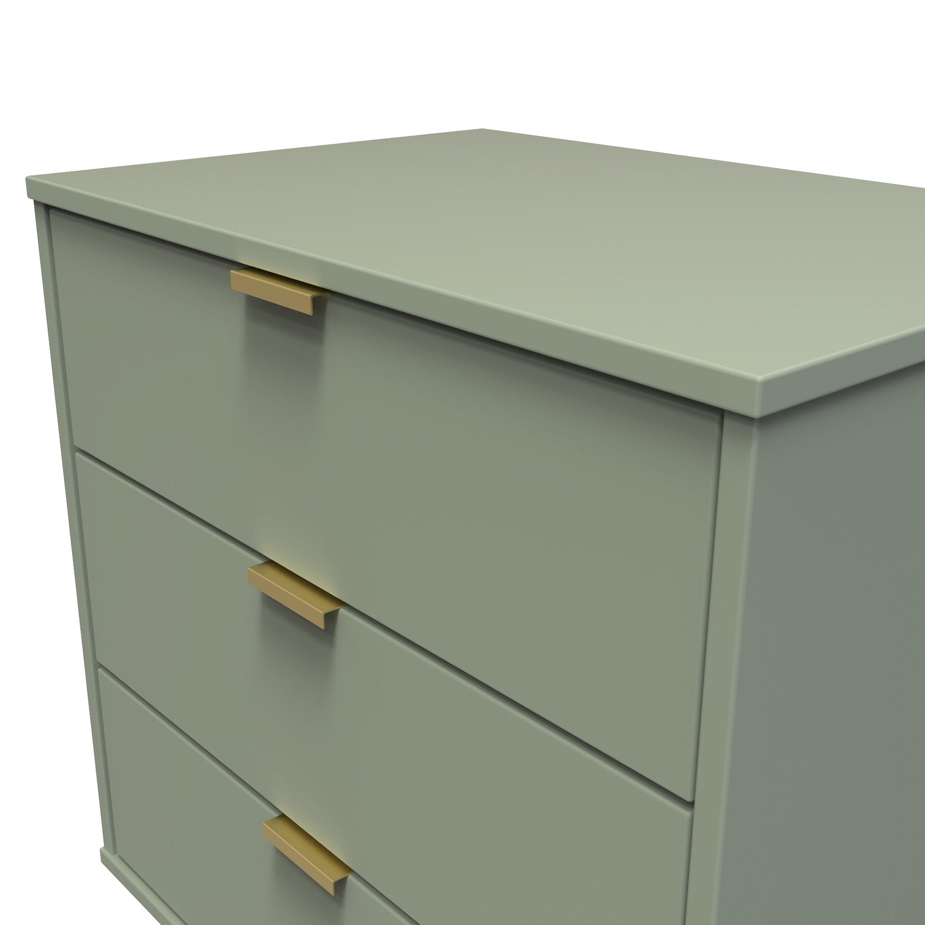 Moreno Olive Green 3 Drawer Midi Chest of Drawers Unit with gold hairpin legs
