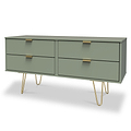 Moreno Olive Green Low 4 Drawer Chest with gold hairpin legs