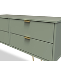 Moreno Olive Green Low 4 Drawer Chest with gold hairpin legs