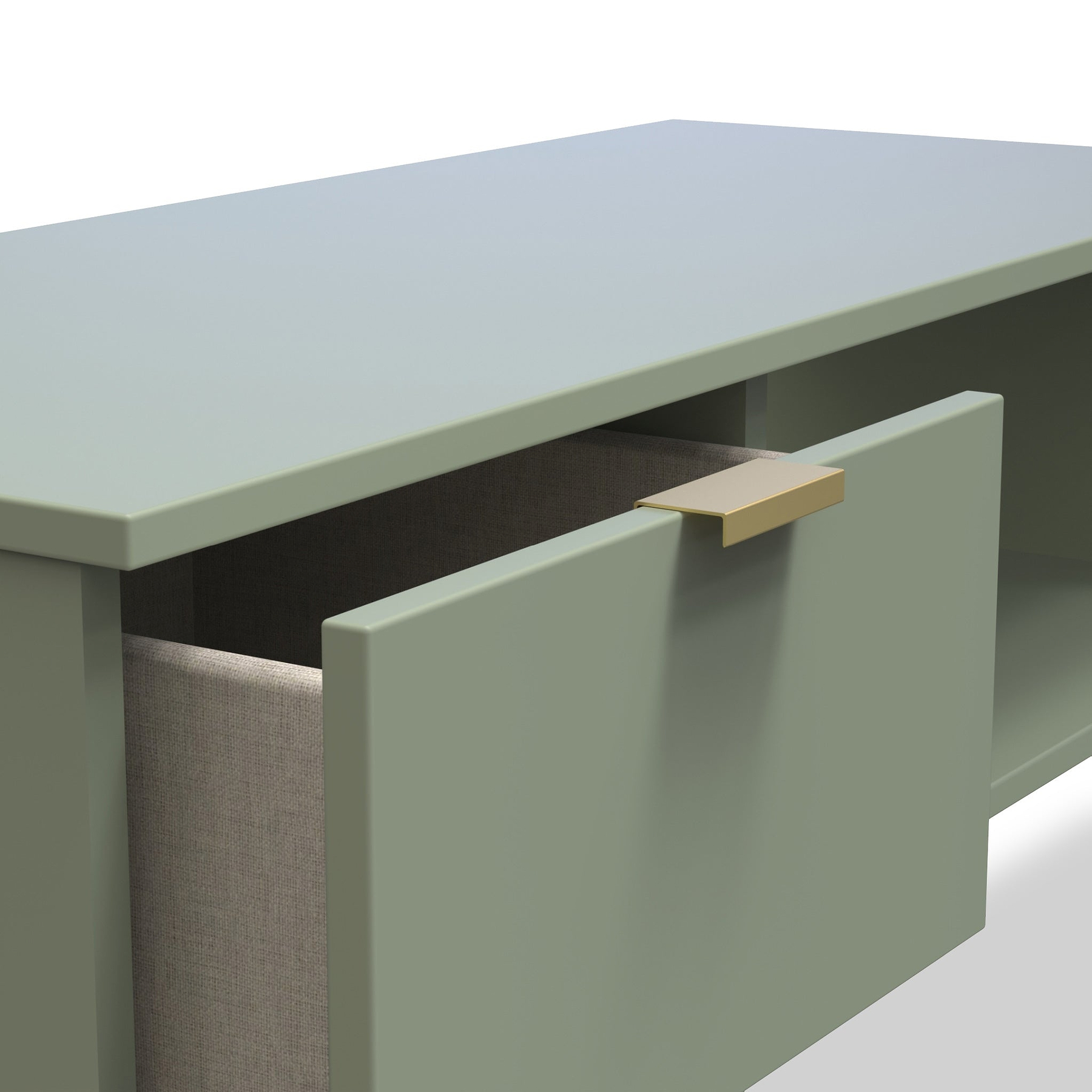 Moreno Olive Green 1 Drawer Coffee Table with Storage and gold hairpin legs drawer close up