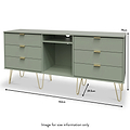 Moreno Olive Green arge 6 Drawer Sideboard Cabinet with Gold Hairpin Legs size guide