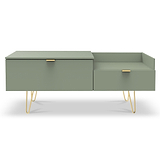 Moreno Olive Green 2 Drawer TV Console Unit with Gold Hairpin legs from Roseland Furniture