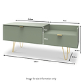 Moreno Olive Green 2 Drawer TV Console Unit with Gold Hairpin legs size