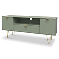 Moreno Olive Green 2 Door 1 Drawer Large TV Stand with Gold Hairpin Legs