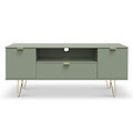 Moreno Olive Green 2 Door 1 Drawer Large TV Unit with Gold Hairpin Legs from Roseland Furniture