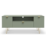Moreno Olive Green 2 Door 1 Drawer Large TV Unit with Gold Hairpin Legs from Roseland Furniture
