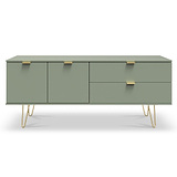 Moreno Olive Green 2 Door 2 Drawer Sideboard Cabinet with gold hairpin legs from Roseland Furniture