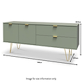 Moreno Olive Green 2 Door 2 Drawer Sideboard Cabinet with gold hairpin legs dimensions guide
