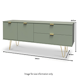 Moreno Olive Green 2 Door 2 Drawer Sideboard Cabinet with gold hairpin legs dimensions guide