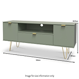 Moreno Olive Green 2 Door 1 Drawer Large TV Unit with Gold Hairpin Legs dimensions guide
