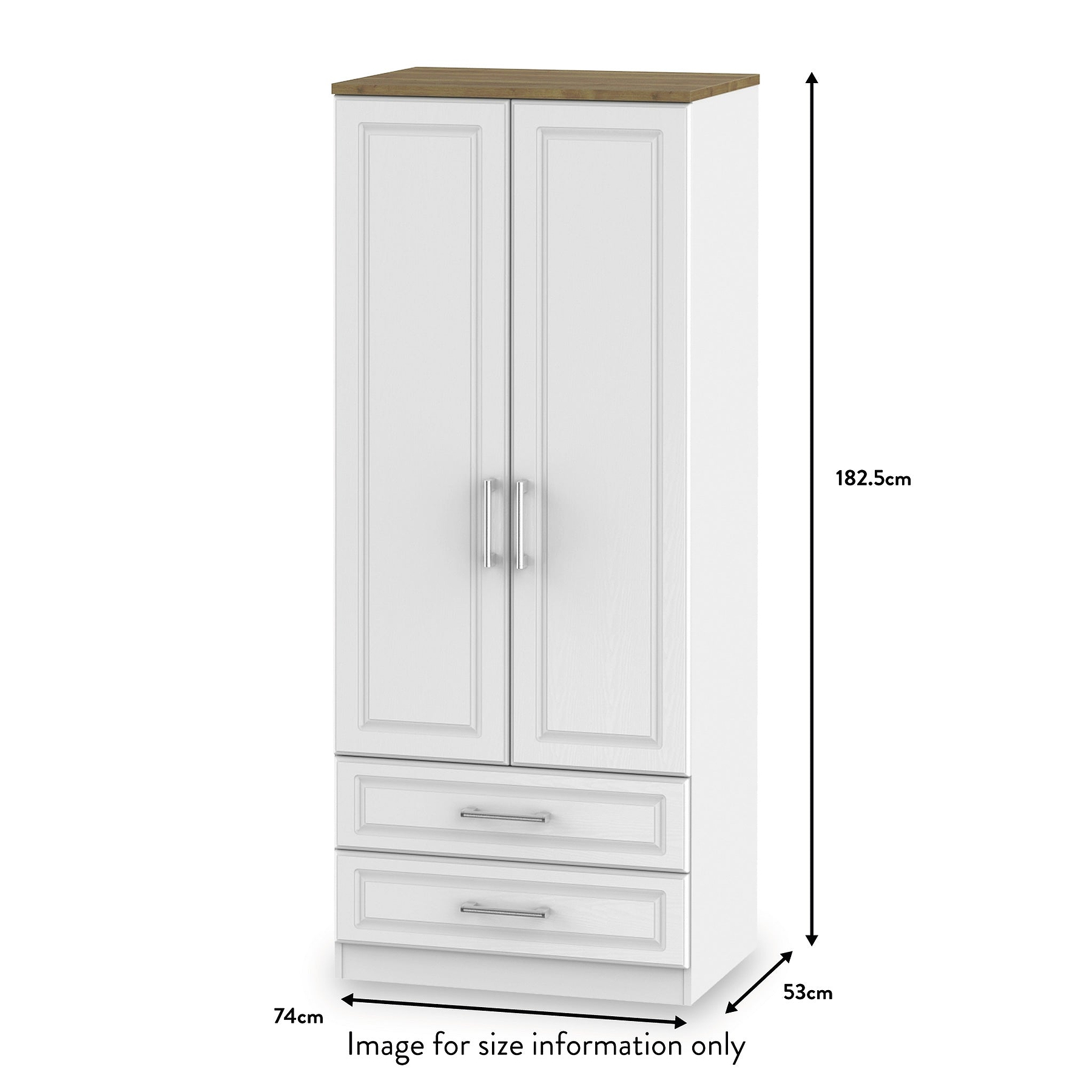Talland White 2 Door 2 Drawer Wardrobe from Roseland size