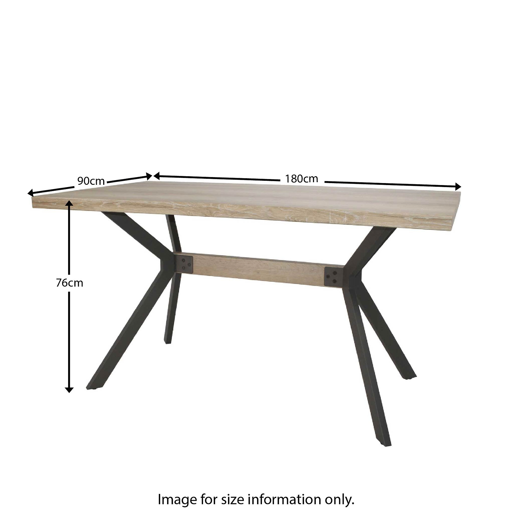 Allen 180cm Dining Table with Grey Steel Legs dimensions