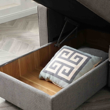 close up of the hidden under-chaise storage compartment on the Soldier Grey 3 Seater Corner Sofa Bed