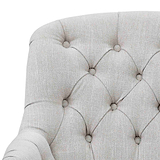 close up of the button tuft upholstered fabric on the Cream Linen Fabric Bianca Armchair