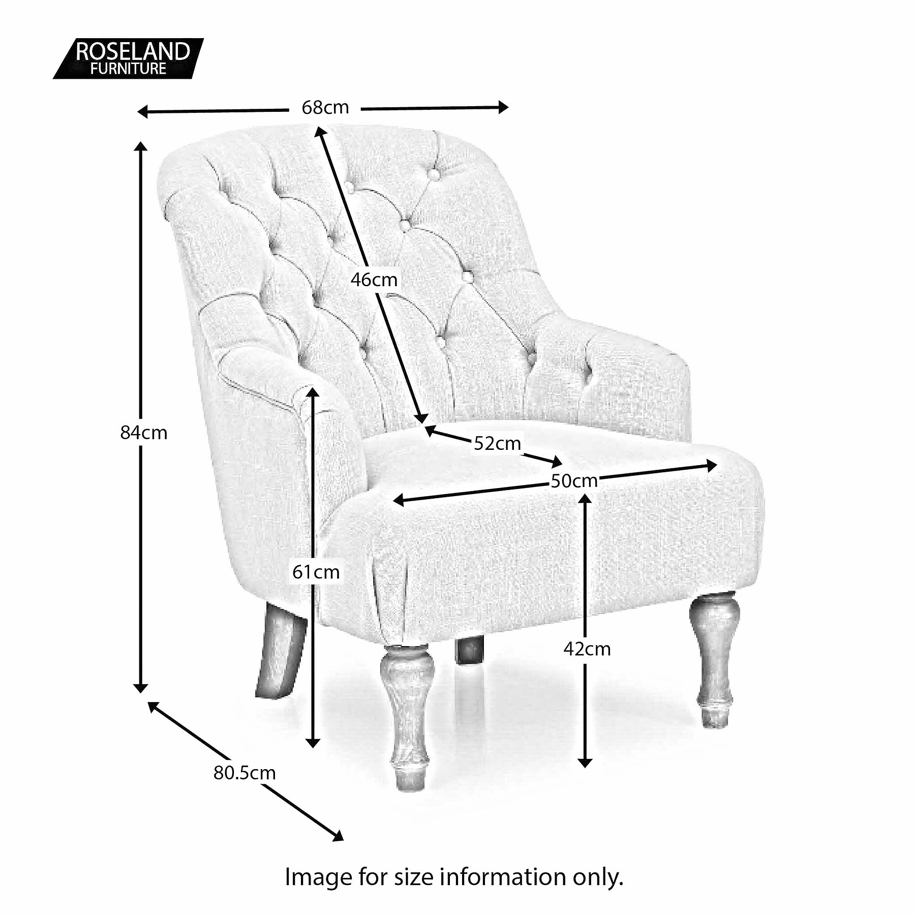 Linen Fabric Bianca Armchair - Size Guide