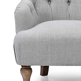 close up of the deep plush seat cushion on the Grey Linen Fabric Bianca Armchair