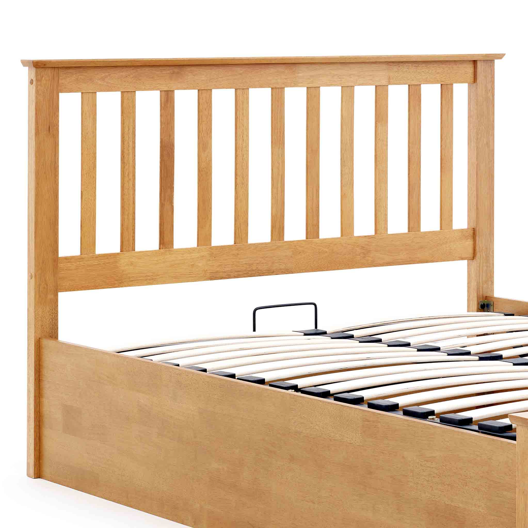 slatted head board on the Trent Oak Wooden Ottoman Bed