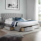 opened drawers view of the Stafford Grey Velvet King Size Storage Bed