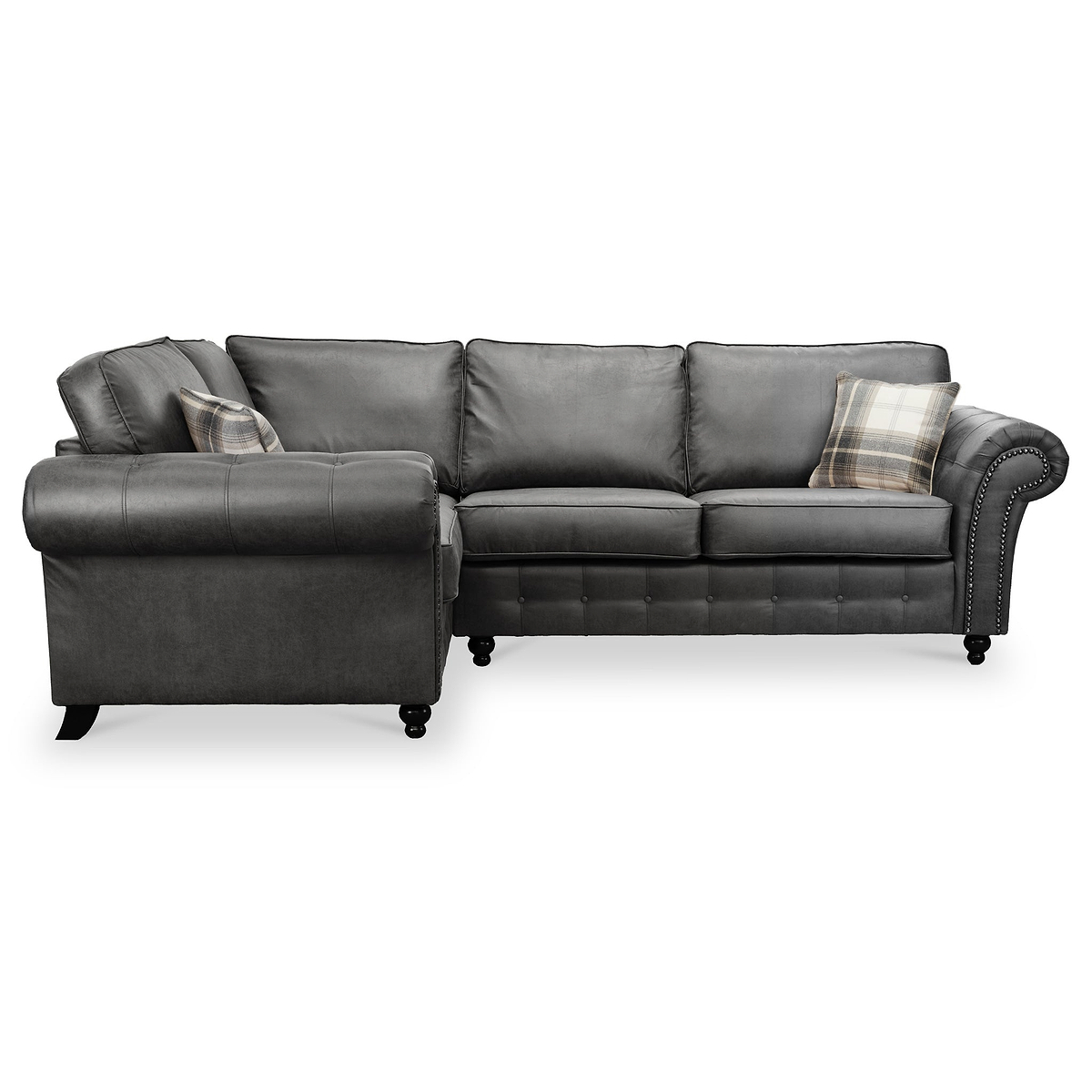 Edward Black Faux Leather Left Hand Corner Sofa from Roseland Furniture