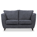 A grey fabric loveseat with plush cushions and rounded armrests, on a plain white background.
