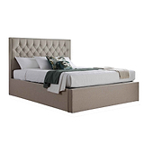 Sutton Oatmeal Upholstered Fabric Ottoman Storage King Size Bed