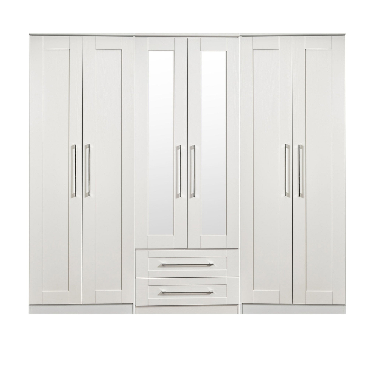 Bellamy White Large 6 door Mirrored Wardrobe with 2 Drawers from Roseland