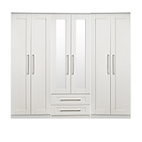 Bellamy White Large 6 door Mirrored Wardrobe with 2 Drawers from Roseland