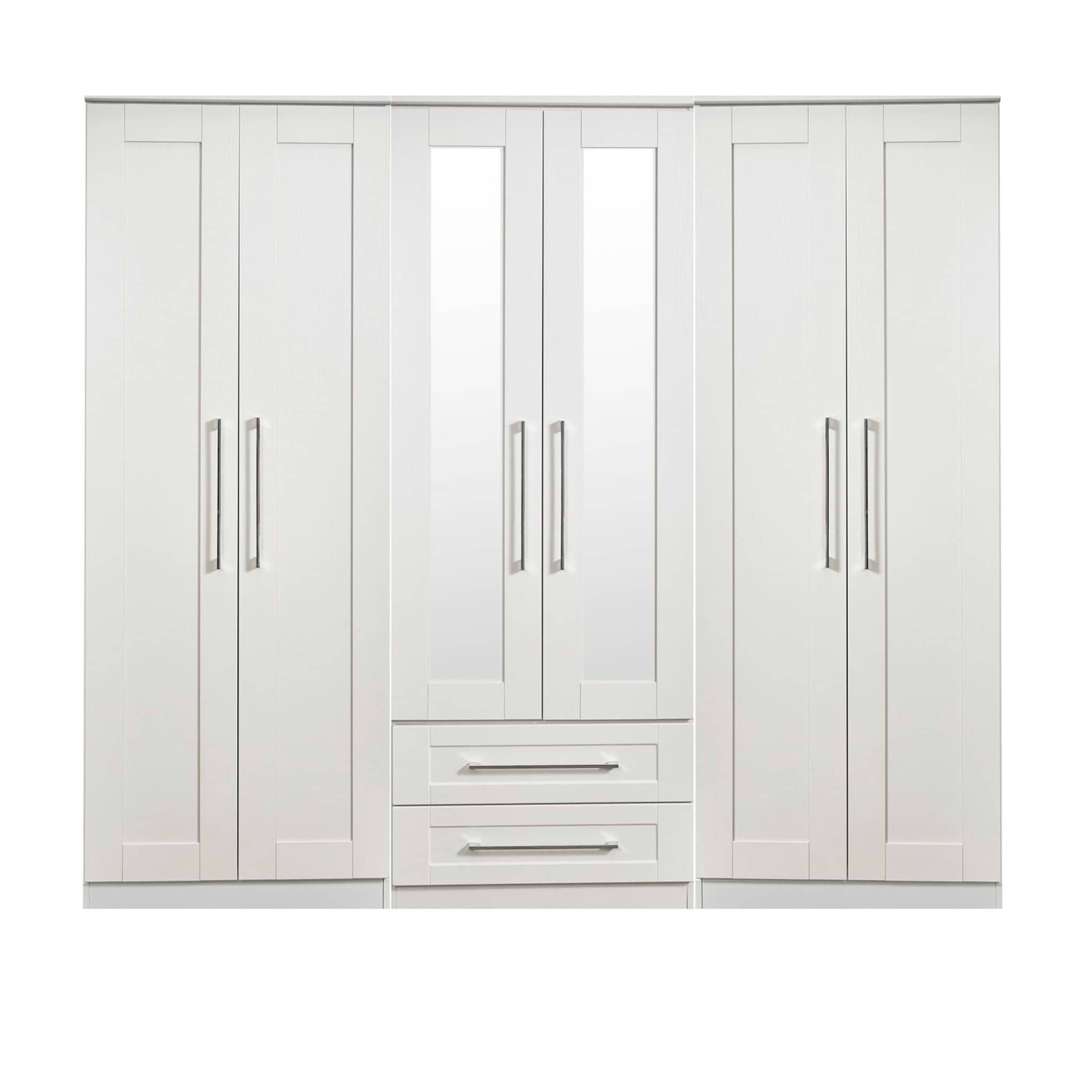 Bellamy White Large 6 door Mirrored Wardrobe with 2 Drawers from Roseland