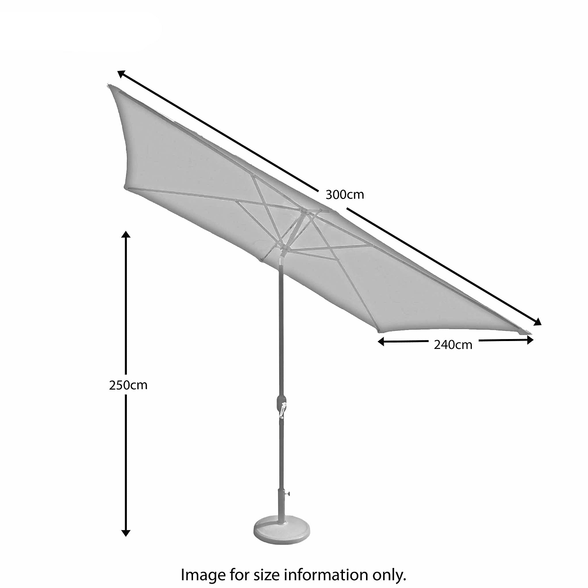  Rectangular Parasol with Grey aluminium Frame - Size Guide
