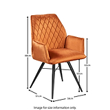 Quinn Swivel Velvet Dining Chair - Size Guide