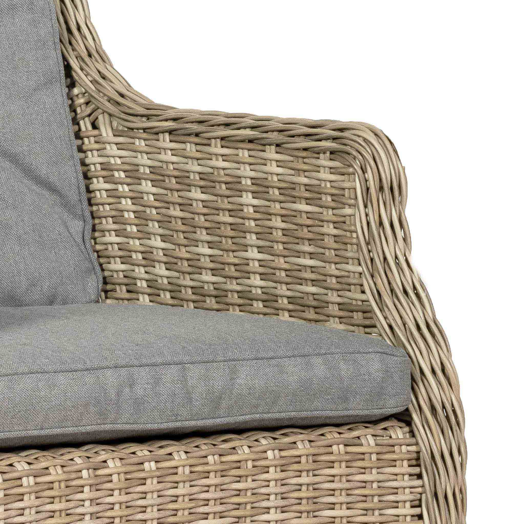 Wentworth 6 Seat 140cm Highback Rattan Garden Dining Set close up of cushions
