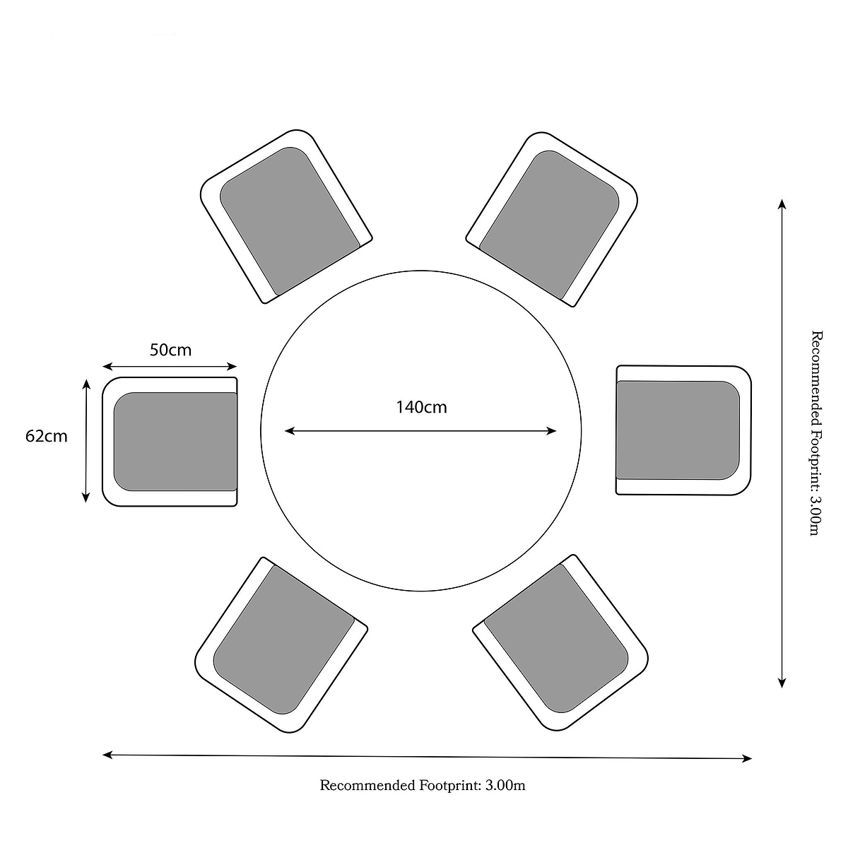 Wentworth 140cm 6 Seater Rattan Round Garden Dining Set Dimensions & Size Guide