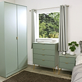 Moreno Olive Green 2 Drawer Bedside Table with Gold Hairpin Legs from Roseland Furniture