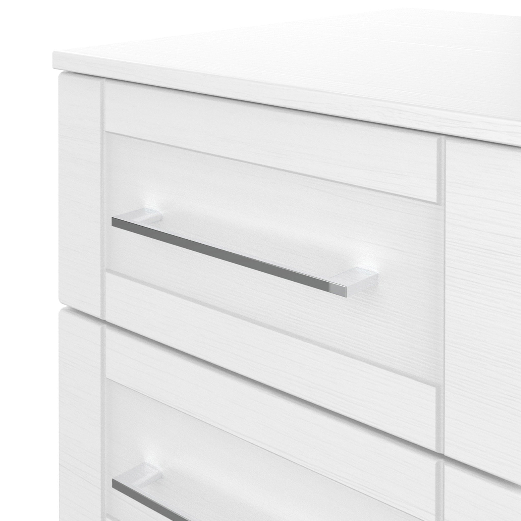 Bellamy White 5 Drawer Storage Chest chrome handle close up