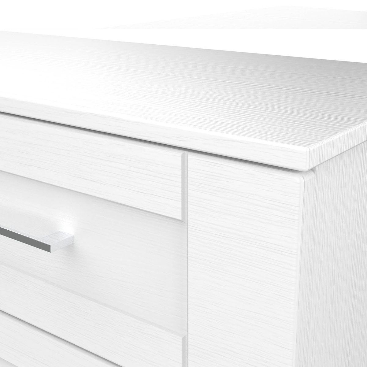 Bellamy White 5 Drawer Storage Chest wood grain close up