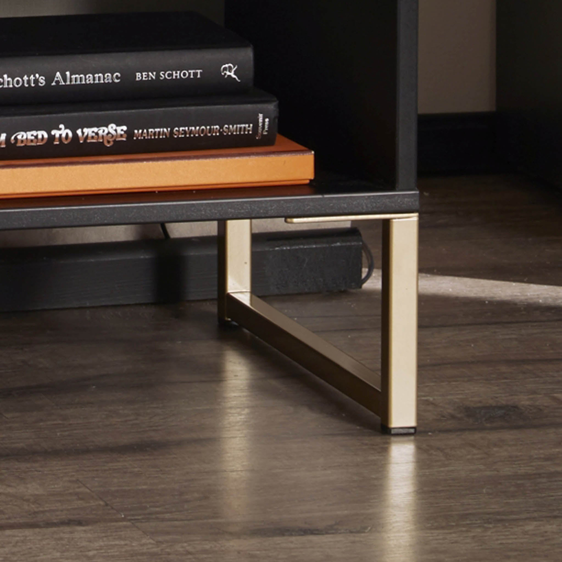 Hudson Black 2 open shelf cabinet table with gold legs