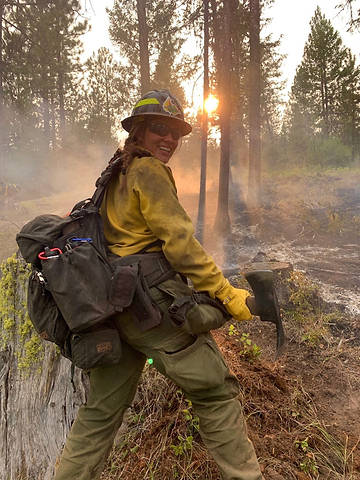 Female firefighter in action