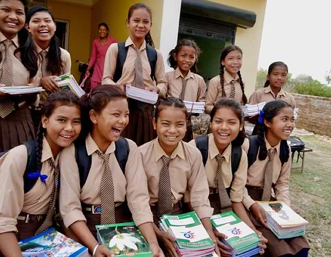 Girls attending school