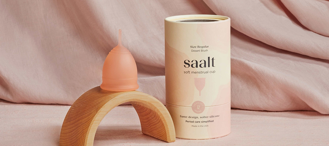 Soft silicone menstrual cup displayed with elegant packaging for a comfortable, reusable period care solution.