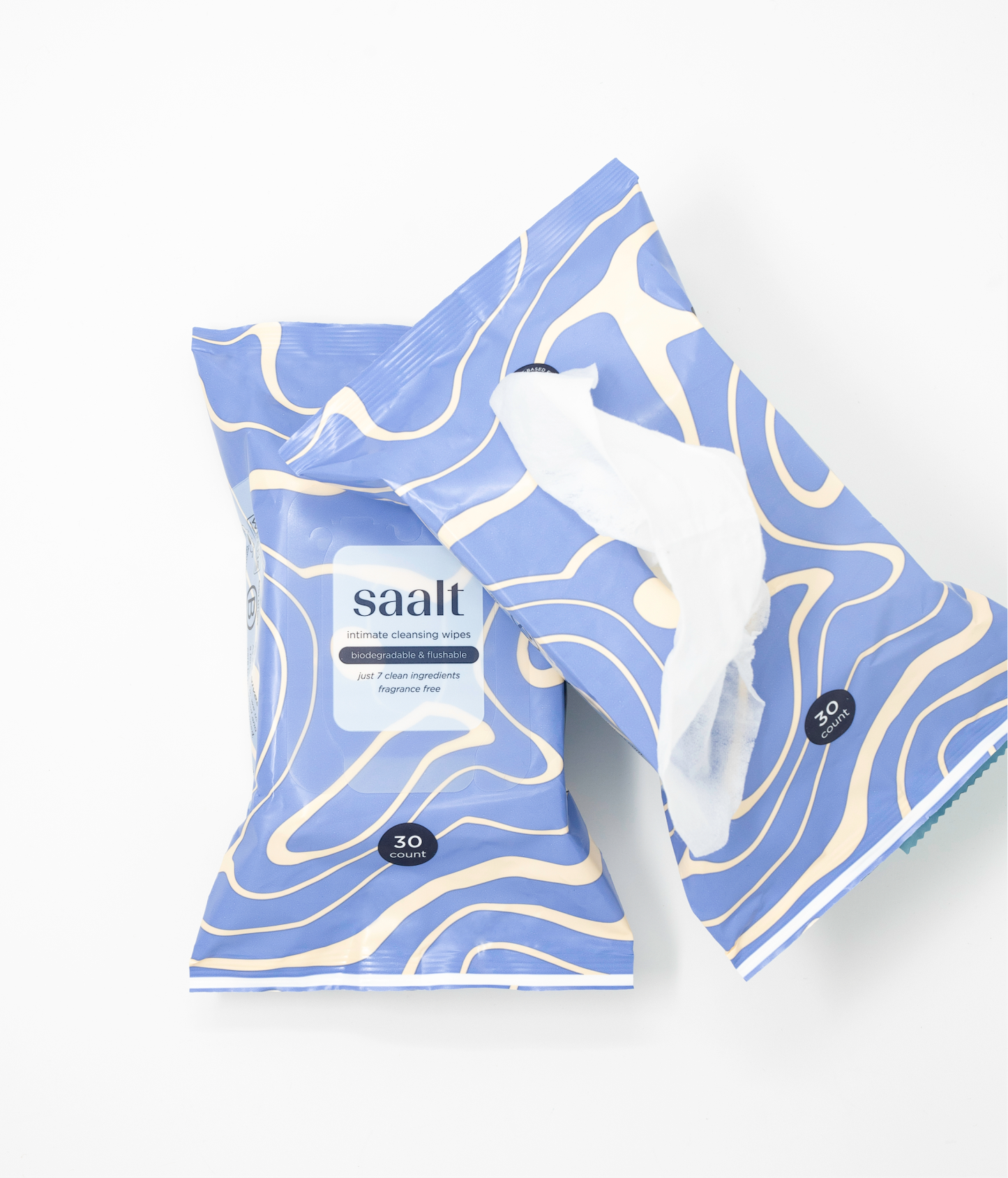 Packaged tissues with 'saalt' branding on a white background